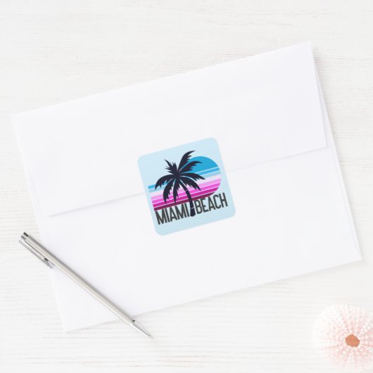 Miami Beach Vierkante Sticker (Envelop)