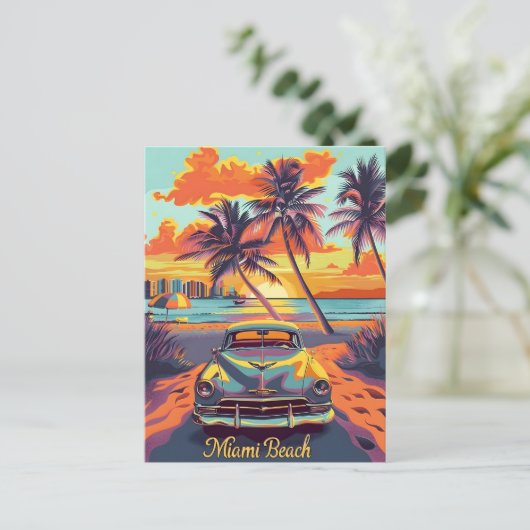 Miami Beach Vintage auto Briefkaart (Staand voorkant)