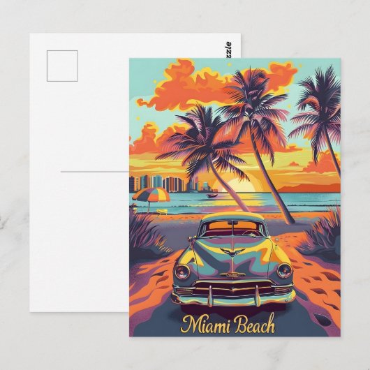 Miami Beach Vintage auto Briefkaart (Voorkant / Achterkant)