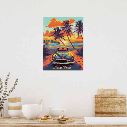Miami Beach Vintage auto Poster (Keuken)