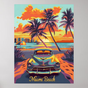 Miami Beach Vintage auto Poster