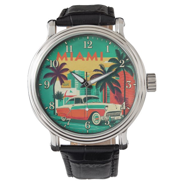 Miami Beach Vintage Car  Horloge (Voorkant)