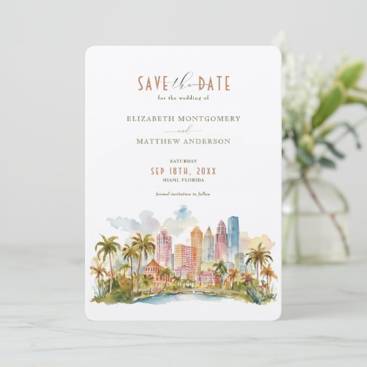 MIAMI Beach Waterfront Elegance Save-the-Date Kaart (Staand voorkant)