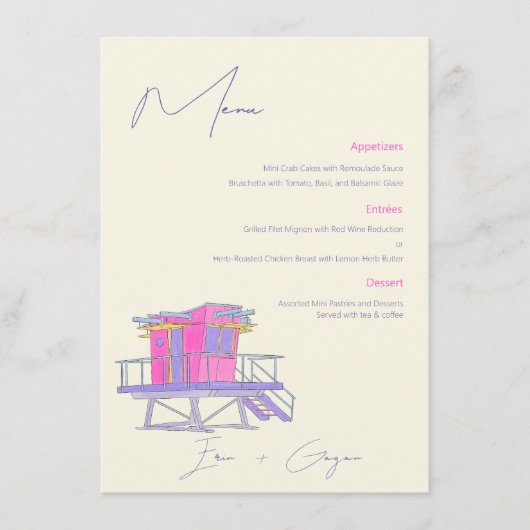 Miami Beach Waterverf Bruiloft Menu (Voorkant)