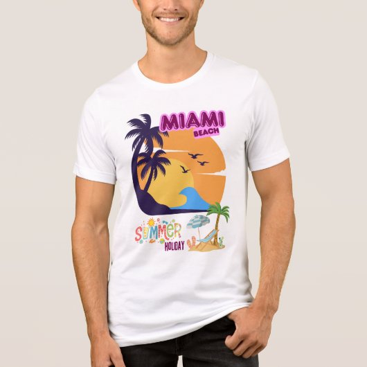 Miami Beach Zomer Vakantie – Retro Palmboom Tri-Blend Shirt (Voorkant)