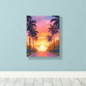 Miami Beach Zonsondergang Palmboom Tropisch Canvas Afdruk (Insitu (Houten vloer))