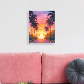 Miami Beach Zonsondergang Palmboom Tropisch Canvas Afdruk (Insitu (Woonkamer))