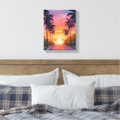Miami Beach Zonsondergang Palmboom Tropisch Canvas Afdruk (Insitu (Slaapkamer))