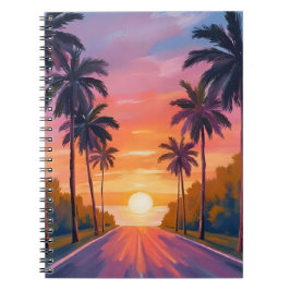 Miami Beach Zonsondergang Palmboom Tropisch Notitieboek