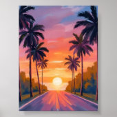 Miami Beach Zonsondergang Palmboom Tropisch Poster (Voorkant)