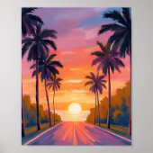 Miami Beach Zonsondergang Palmboom Tropisch Poster (Voorkant)