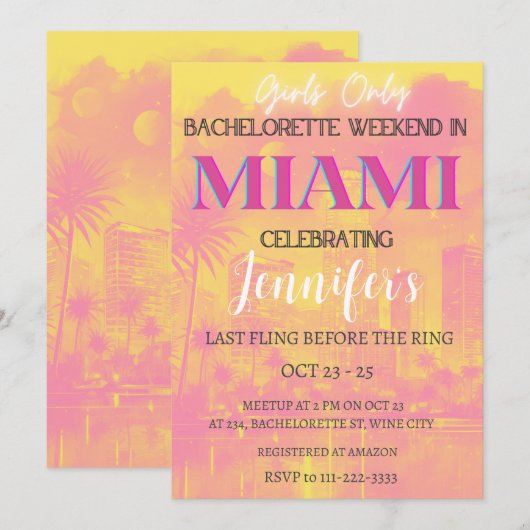 Miami Bestemming Bachelorette Weekend Party Kaart (Voorkant / Achterkant)