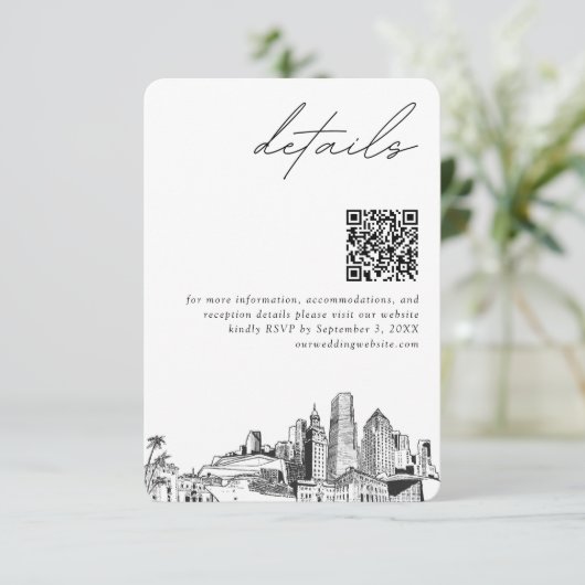 Miami Bestemming Bruiloft Details QR Code Small Informatiekaartje (Staand voorkant)