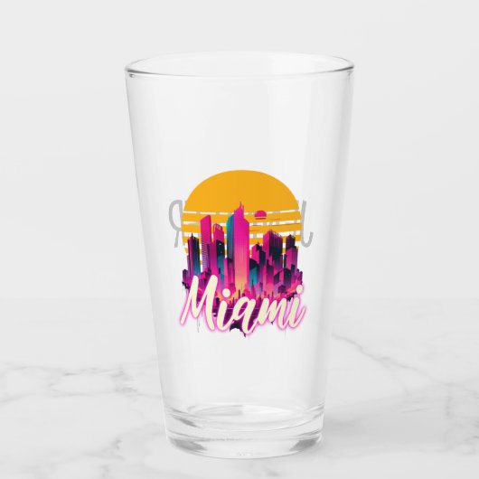Miami bij zonsondergang glas (Voorkant)