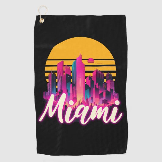 Miami bij zonsondergang golfhanddoek (Voorkant)