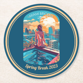 Miami Brickell Woman op een dak-hottub Ronde Kartonnen Onderzetter