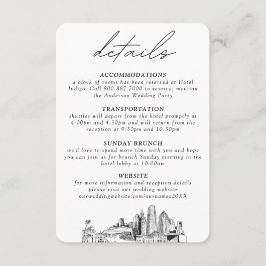 Miami bruiloft kleine verticale details informatiekaartje (Voorkant)