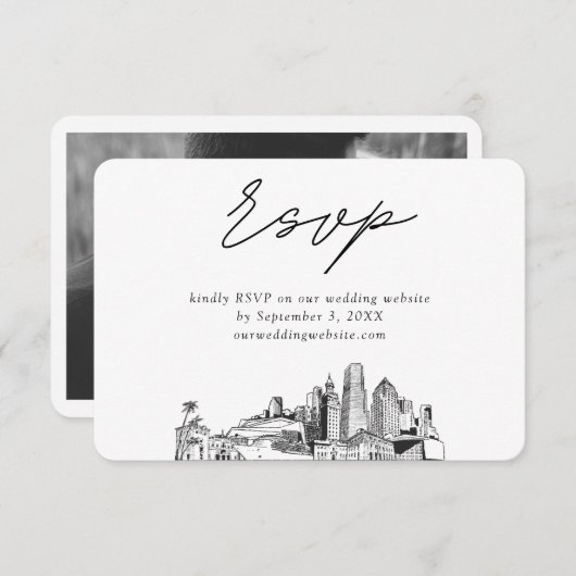 Miami Bruiloft minimalistische schets RSVP Informatiekaartje (Voorkant / Achterkant)