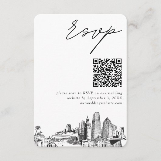 Miami Bruiloft RSVP QR Code Kleine Behuizing Kaart (Voorkant)
