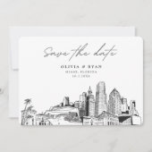 Miami Bruiloft Skyline Schets Modern Save the Date Kaart (Voorkant)