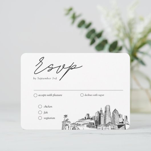 Miami Bruiloft Traditionele RSVP Maaltijden Opties Informatiekaartje (Staand voorkant)