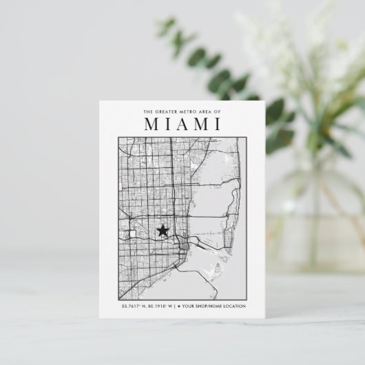 Miami City Map + Locatiemarker Briefkaart (Staand voorkant)