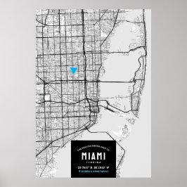 Miami City Map + Markeer je locatie Poster