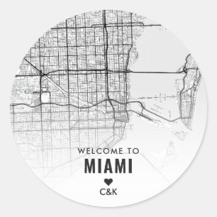 Miami City Map   Welkom bruiloft Ronde Sticker