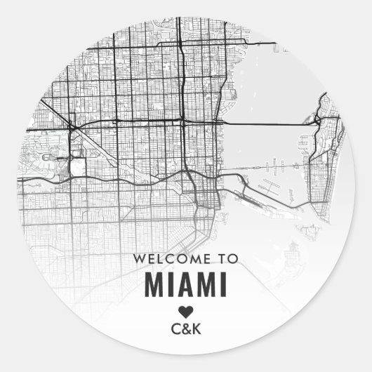 Miami City Map | Welkom bruiloft Ronde Sticker (Voorkant)