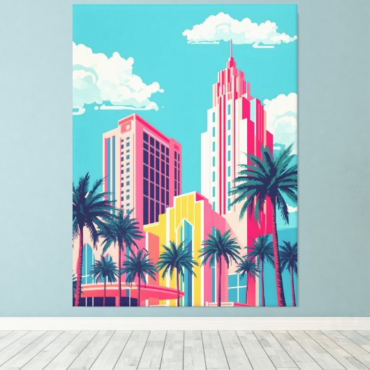 Miami City Vibes Canvas Afdruk (Insitu (Houten vloer))