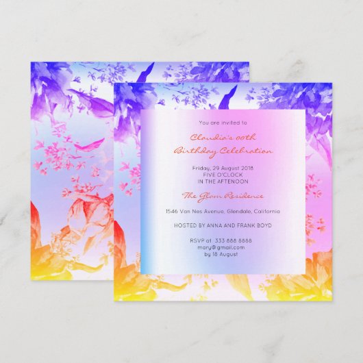 Miami Cobalt Pink Floral Tropical Peony Birthday Kaart (Voorkant / Achterkant)