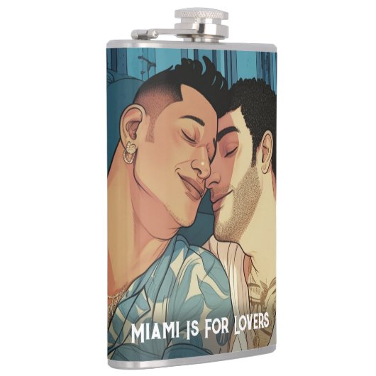 Miami Downtown Gay Mannen Cuddling Illustratie Heupfles (Rechts)