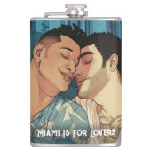 Miami Downtown Gay Mannen Cuddling Illustratie Heupfles (Voorkant)