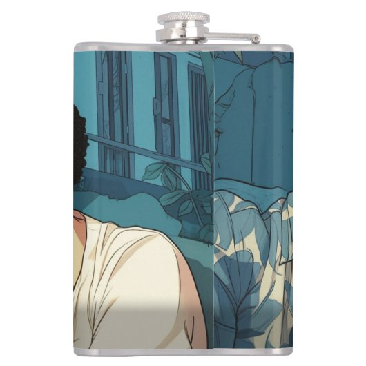 Miami Downtown Gay Mannen Cuddling Illustratie Heupfles (Achterkant)