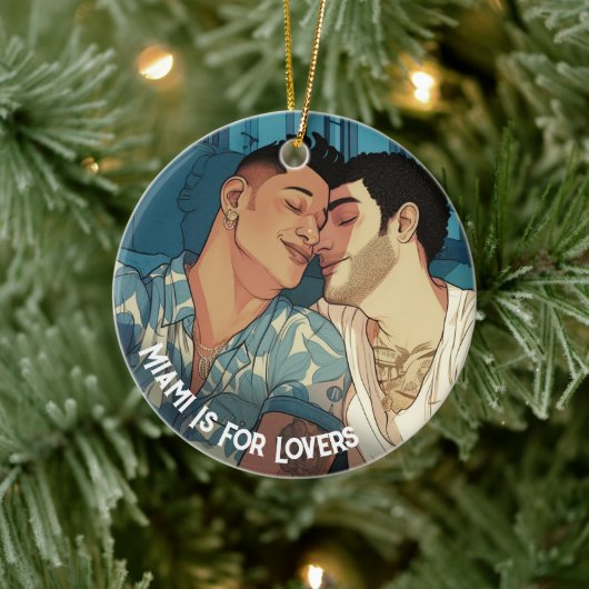 Miami Downtown Gay Mannen Cuddling Illustratie Keramisch Ornament (Boom)