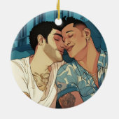 Miami Downtown Gay Mannen Cuddling Illustratie Keramisch Ornament (Achterkant)