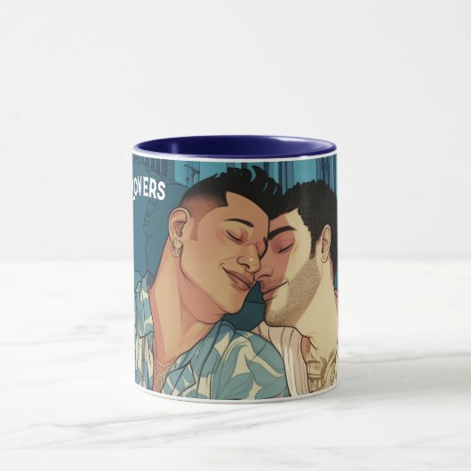Miami Downtown Gay Mannen Cuddling Illustratie Mok (Midden)