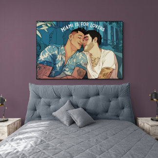 Miami Downtown Gay Mannen Cuddling Illustratie Poster