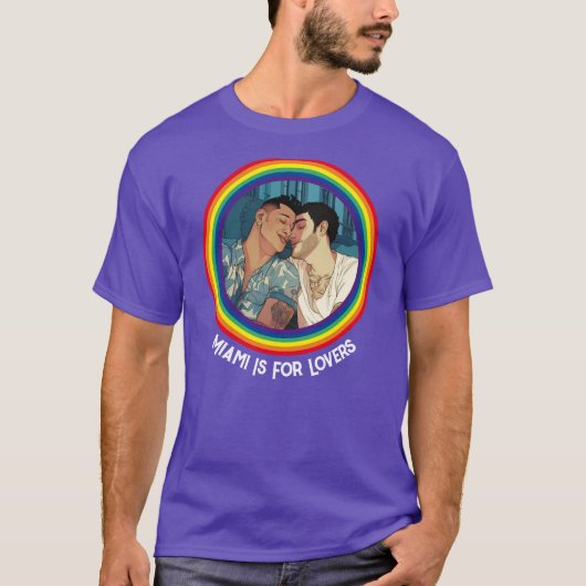 Miami Downtown Gay Mannen Cuddling Illustratie T-shirt (Voorkant)