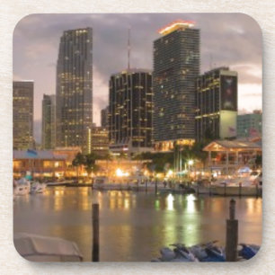Miami financiële skyline bij schemering drankjes onderzetter