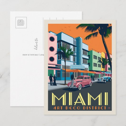 Miami, FL| Art Deco Briefkaart (Voorkant / Achterkant)