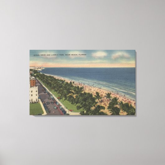 Miami, FL - Ocean Drive en Lummus Park Canvas Afdruk (Voorkant)