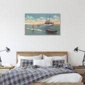 Miami, FL - Water Skiing Scene, Wooden Boat Canvas Afdruk (Insitu (Slaapkamer))