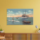 Miami, FL - Water Skiing Scene, Wooden Boat Canvas Afdruk (Insitu (Woonkamer))