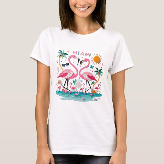 Miami Flamingo Paradise T-shirt voor dames (Voorkant)