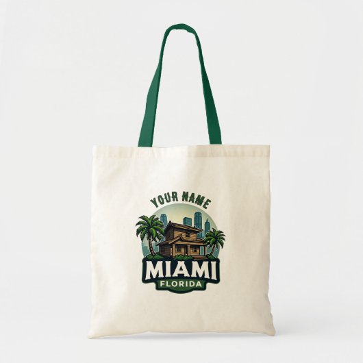 Miami Florida "aanpasbare naam" Skyline Canvas tas (Voorkant)