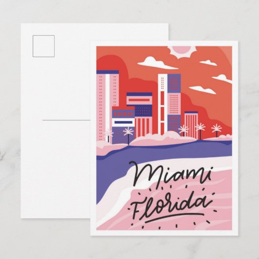 Miami Florida Art Travel Illustratie Briefkaart (Voorkant / Achterkant)