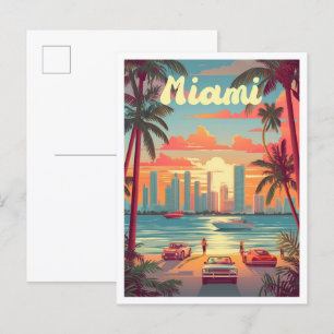 Miami Florida Art Vintage Travel Illustratie Briefkaart