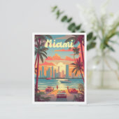 Miami Florida Art Vintage Travel Illustratie Briefkaart (Staand voorkant)