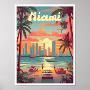 Miami Florida Art Vintage Travel Illustratie Poster